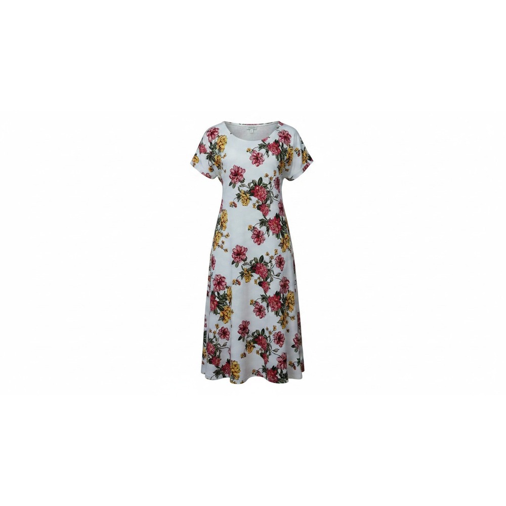 Bobbie Brooks Floral Dress Ladies Medium White Short Sleeve Lace Inset Midi